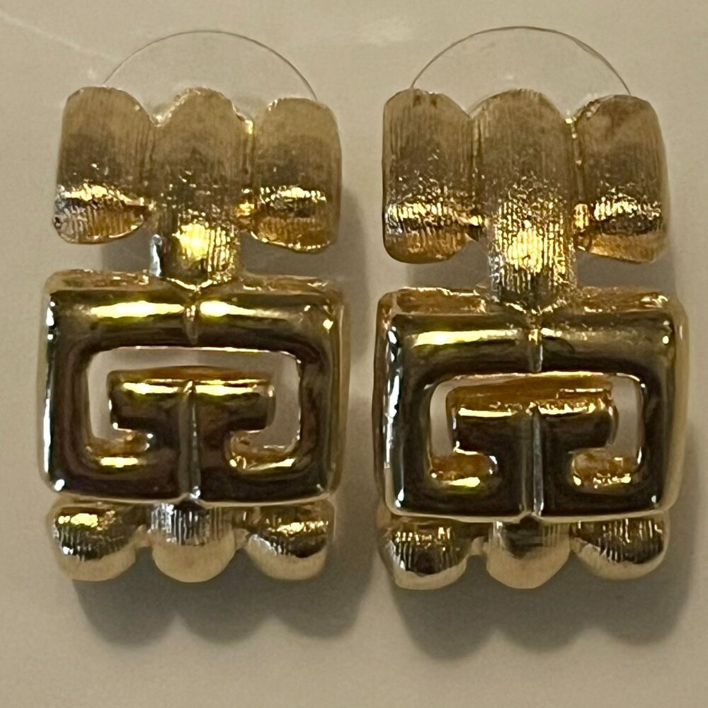 Givenchy Gold-Tone Vintage Logo Earrings + COA - Picture 5 of 12